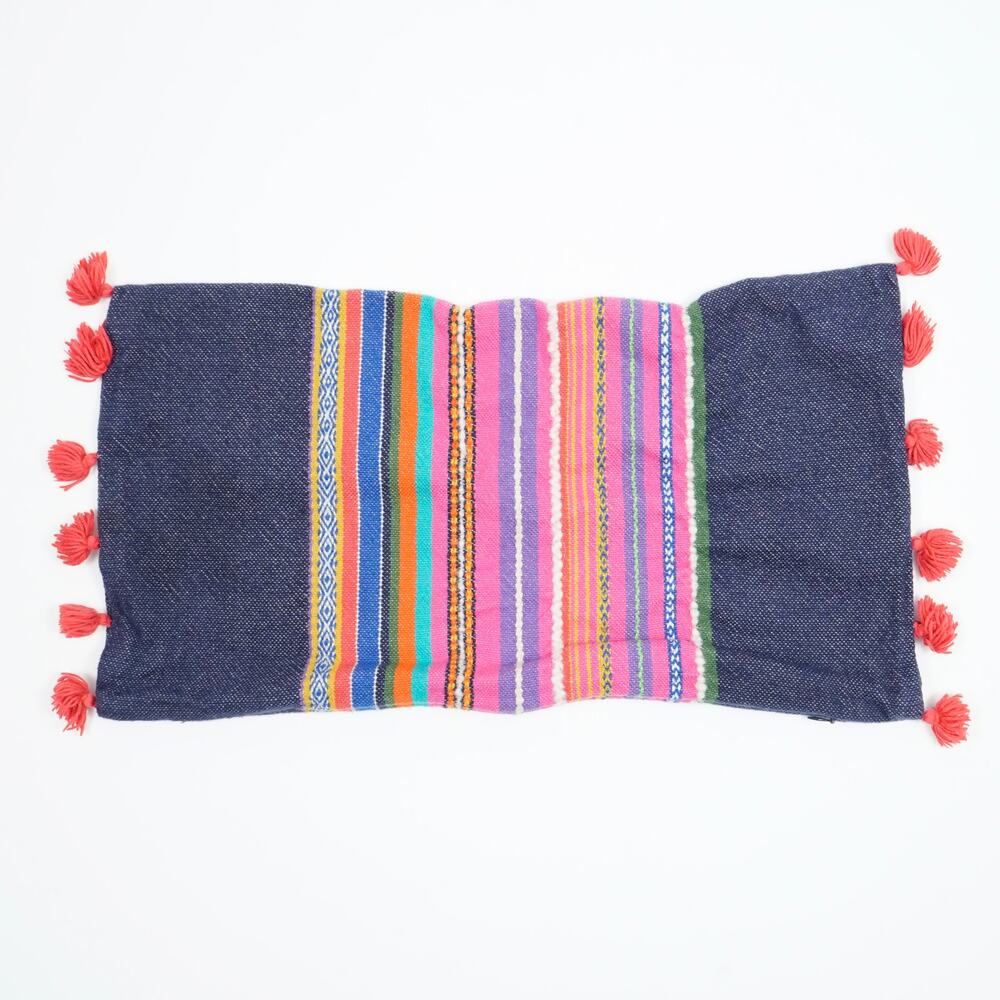 Vintage Handwoven Andean Textile Pillow Cover 11x20 Lumbar Boho Colorful Tassel